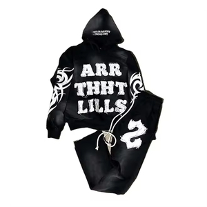 Ensemble de survêtement personnalisé pour homme en coton écologique à carreaux délavé à l'acide, comprenant un sweat à capuche épais et un pantalon de jogging, style streetwear hivernal, OEM ODM Vente en gros - Product Image 4