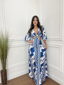 2025 style asiatique du sud-est vêtements pour femmes couleur bloquée cinq doigts manches chauve-souris taille nue cravate taille Maxi robe vêtements - Product Image 2