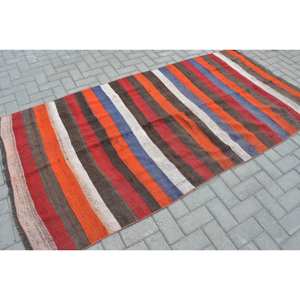 Alfombra turca Vintage clásica naranja marrón hecha a mano 4x8,3 pies diseño de retazos altura de pelo de felpa para dormitorio con respaldo de látex - Product Image 2