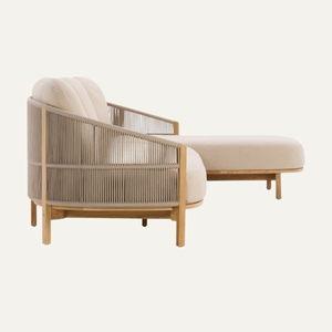 Ensemble de canapés d'extérieur minimaliste en teck et rotin PE, coussins en mousse haute densité à séchage rapide pour hôtels, villas, appartements, parcs - Product Image 4