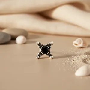 925 White Gold Plated Silver Earrings Black Diamond Pearl Stone <b>Studs</b> Women's Daily Wear Animal Flower Pattern for Engagement - Product Image 2