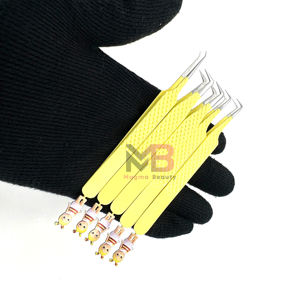 Pinces à épiler pour extensions de cils, pointe argentée recouverte de couleur jaune, acier inoxydable, pointe pointue, logo personnalisé, acier japonais - Product Image 4
