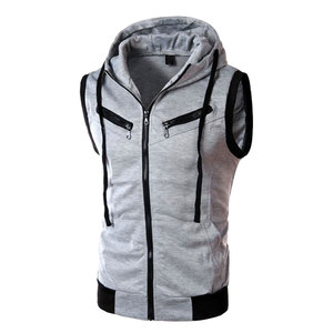 Sweat-shirt sans manches à capuche élastique pour homme Gilet de fitness en plein air avec manches courtes à capuche - Product Image 1
