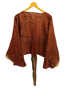 เสื้อเชิ๊ตตัวสั้นผ้าไหมสั้น, เสื้อวินเทจผ้าส่าหรีพิมพ์ลายดอกไม้เสื้อตัวบน - Product Image 4