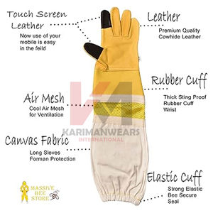 Guantes de Apicultura Transpirables Americanos, Guantes de Trabajo de Seguridad con Palma de Cuero Larga, Guantes de Protección de Piel de Oveja para Apicultores - Product Image 4