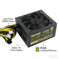 TBCKWZ2000W 액티브 AC ATX 파워 서플라이 110V-240V 롱 케이블 4U 랙마운트 6+2핀 6핀 인터페이스 8 그래픽 카드 서버 재고 있음