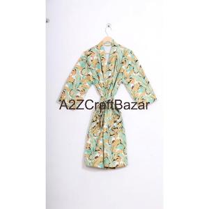 Kimono Vintage 100% Algodón con Estampado Floral, Cierre con Cordón, Mangas Largas, Largo hasta los Shorts - Boda India, Dama de Honor - Product Image 6
