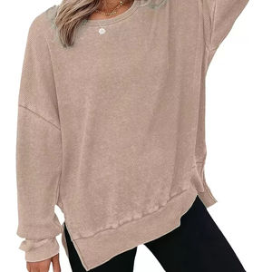 Ventes en gros de sweats à capuche oversize pour femmes en tricot léger imprimé à l'automne, lavés à l'acide, vintage, pull-over, survêtement - Product Image 1