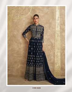 Nouveau Designer Georgette Robe À Broderie Lourde Avec Manches Longues Palazzo Séquence Travail Fantaisie Dupatta Avec Ensemble De Travail Lourd - Product Image 4