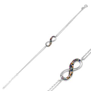 Colorful Design Mix CZ Stone <b>Infinity</b> Shape Charm <b>Bracelet</b> Wholesale Handcrafted Rhodium Plated 925 Sterling Silver Women's - Product Image 4