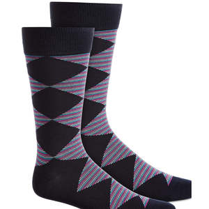 Calzini da Uomo Alfani a Righe con Motivo a Diamante, Taglia Unica, Antiscivolo, in Spandex, Personalizzabili, Blu con Motivo Jacquard e Logo sul Polsino - Product Image 2