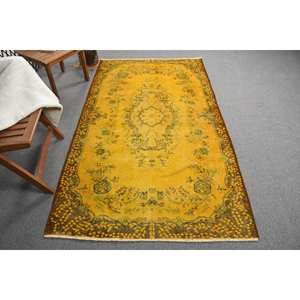 พรมขนสัตว์ตุรกีแนววินเทจสีเหลืองแบบคลาสสิก4 x 6,9ft ถักทอแบบเรียบสำหรับห้องนั่งเล่นทางเดินพรมปอกระเจาที่ทำจากยาง - Product Image 1