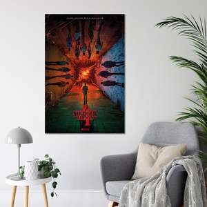 Modern Art Deco Styled Black <b>Framed</b> Stranger Things 4 <b>Poster</b> 'Every Ending Has Beginning' for Wall Decorative Use Wooden - Product Image 2
