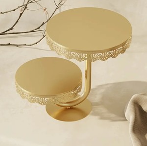 Venta superior Metal Gold Round 2 Layer Cake Stand para restaurante Hotel Wedding Decor en precio bajo - Product Image 2