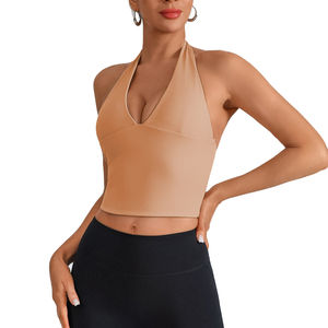Camiseta sin mangas de compresión con cuello Halter y Control de barriga en V profundo para mujer, camiseta de Fitness elástica ligera para pantalones cortos informales de primavera - Product Image 1