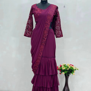 Designer Wedding Wear Ruffle Lehenga With Heavy <b>Embroidery</b> Work - Product Image 1