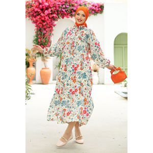 Robe Hijab Rose en Mousseline de Soie de Haute Qualité, Imprimé Floral Semi-Boutonné, Taille Empire, Simple, Élégante et Modeste, Idéale pour les Fêtes, en Soie - Product Image 1