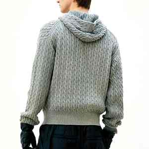 Suéter de Punto Personalizado con Bolsillo de Algodón, Suéter Informal con Cierre, Sudadera con Capucha para Hombre, Sudadera con Capucha de Cable - Product Image 6
