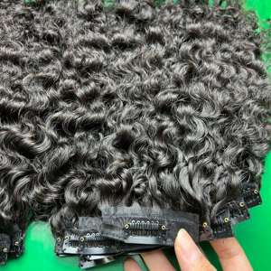 Precio al por mayor de cabello humano virgen vietnamita sin procesar, extensiones de cabello humano rizado birmano con cutícula alineada, tipo clip. - Product Image 1