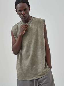 New Arrivals Wholesale 280 Gsm Cotton Vintage Distressed <b>Sleeveless</b> T-shirt <b>Tshirts</b> Oversized <b>Men</b> Washed Vest Tank Tops - Product Image 4