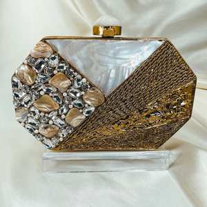 Evening Bridal Designer Handcrafted Brass Mother of <b>Pearl</b> <b>Clutch</b> <b>Bag</b> | Ladies Handmade MOP Brass <b>Clutches</b> for women - Product Image 2