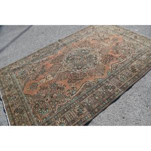 <b>Traditional</b> Orange Blue Wool <b>Rug</b> 6.2 X 9.7 ft Classic Vintage Turkish Flat Weave <b>Living</b> <b>Room</b> Carpet Latex Backing Patchwork - Product Image 2