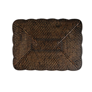 Sous-plat en rotin festonné écologique, brun, rectangulaire, pour tables d'événements, mariages et restaurants, fabriqué au Vietnam - Product Image 1