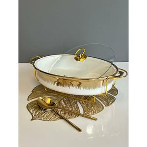 Pentola ovale in oro bianco con riscaldatore di grandi dimensioni - Product Image 2