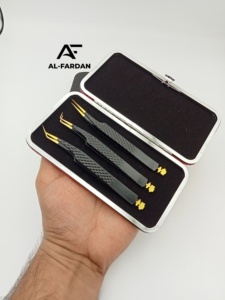Pince à épiler professionnelle AL-FARDAN noire et or, avec grip diamanté, 45/90 degrés, pour extensions de cils, en acier inoxydable massif - Product Image 6