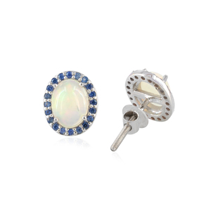 Zafiro azul Piedra preciosa 18K Oro blanco sólido Hecho a mano Forma ovalada Ópalo Stud Tornillo Volver Pendientes Joyería al por mayor - Product Image 6