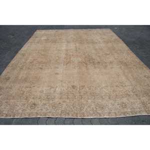 9.9x12.6 ft Rug, Vintage Turkish Rug, <b>Brown</b> Solid <b>Wool</b> Rug - Product Image 1