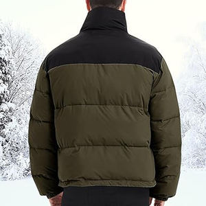 <b>Men's</b> Lightweight Packable Puffer Jacket Water-Resistant High Street Casual Winter Coat with <b>Hooded</b> Collar and Front Logo - Product Image 3