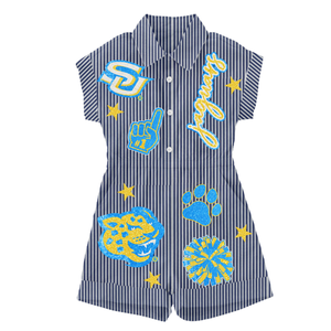 Femmes célèbre jeu jour marine combinaison tendance été décontracté rayé paillettes brodé barboteuses confortable genou longueur conception - Product Image 1