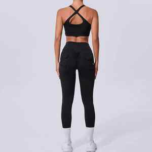 custom yoga clothing set for women oem <b>leggings</b> and crop top breathable seamless fitness wear for gym or home workouts - Product Image 2
