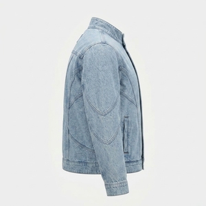 Chaqueta de Mezclilla Azul Jacquard Personalizada OEM para Hombre, Cuello Alto, Cremallera Oculta, Ropa Exterior Informal con Logotipo Bordado - Product Image 3