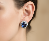 Pendientes de zafiro azul de corte hexagonal para mujer, estilo Art Deco, halo, para boda, plata de ley 925, regalo de Navidad