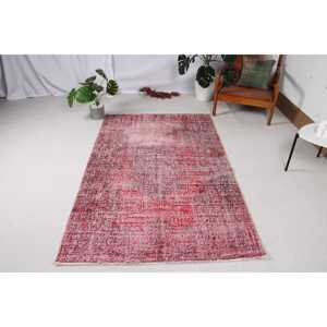 Turkish Vintage Area <b>Rug</b> 4x6.6 ft, Red <b>Black</b> Striped <b>Rug</b> - Product Image 1