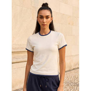 Ladies Slim Fit 100% Cotton Jersey Eco-Friendly Ringer <b>T</b>-<b>Shirt</b> Breathable Short Sleeve Casual Top Contrast Trim Custom Logo - Product Image 1