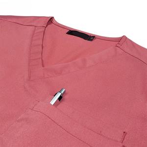 Conjunto de uniformes médicos de tendencia superior para mujer, uniformes de hospital de diseño de cuello alto de manga corta totalmente personalizables de alta calidad - Product Image 2