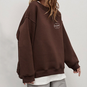 Casual Drop Shoulder Fleece Rosa Venta al por mayor de gran tamaño 100% algodón bordado de lujo de las mujeres Sudadera de cuello redondo - Product Image 6