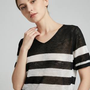 Maglietta Casual Sottile con Scollo a V in Tessuto Traspirante, 25% Lino 20% Lyocell Viscosa - Product Image 3