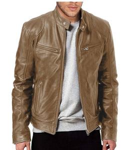 Veste en cuir pour homme de qualité supérieure, col montant, en cuir de vache, ajustée, style motard - Product Image 5
