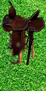 Silla de montar de cuero para caballo, estilo western, con diseño repujado a mano y adornos, para equitación de sendero, trabajo en el rancho, uso ecuestre, asiento cómodo. - Product Image 2