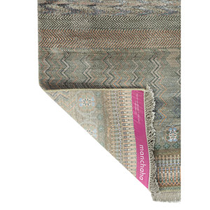 Tapis Manchaha vert noué à la main en laine et soie de bambou, motif géométrique, pour salon, puzzle rectangulaire pour adolescents - Les-2696 - Product Image 5