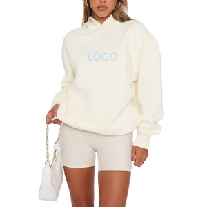 Sudadera con Capucha Personalizada de Invierno para Mujer, de Algodón, de Alta Calidad, Tejida, de Manga Larga, Holgada, Informal, con Cordón y Emblema - Product Image 1