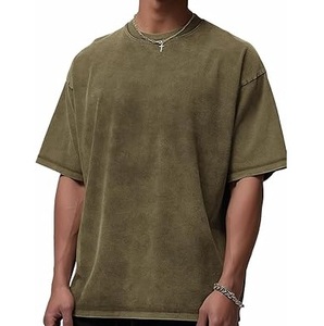 T-shirt de couleur rose pour homme avec logo privé personnalisé T-shirts délavés à l'acide T-shirt vintage à manches courtes et coupe ample avec épaules tombantes en pierre oversize - Product Image 3