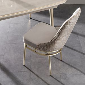 Chaise de salle à manger en métal de luxe moderne européenne personnalisable Marmaris Cream, pieds en acier inoxydable durables, polyester, bar à domicile, appartement - Product Image 1