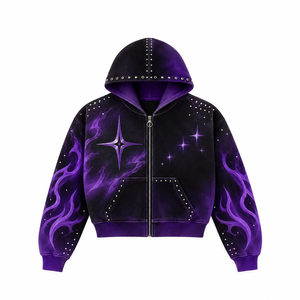 Sweat à capuche zippé en molleton French Terry délavé personnalisé, style boxy tendance, avec motif graphique vieilli, unisexe, pour le streetwear et les tenues décontractées - Product Image 1
