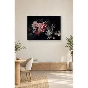 Bouquet de pivoines et d'hortensias sur toile imprimée sur fond noir - Product Image 1