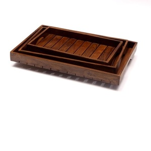 Bandejas de madera con mango para desayuno, barras y clubes, centro de mesa, uso de aperitivos, postre, bandeja de madera de forma redondeada - Product Image 2